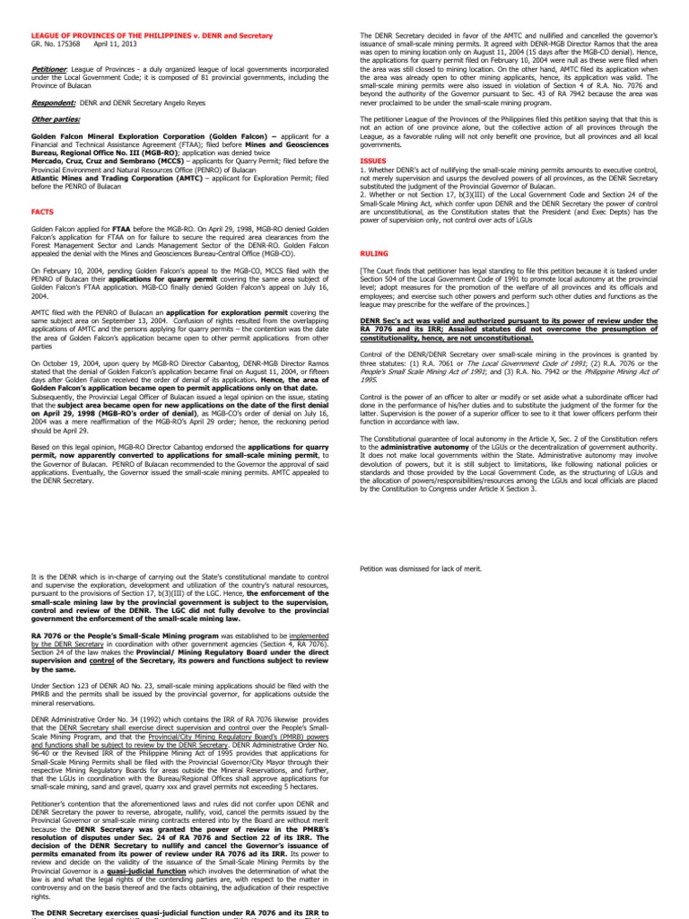 League of The Provinces Vs DENR | PDF | Devolution | Local Government