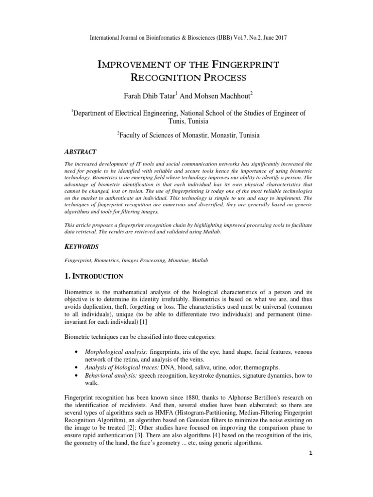 Improvement of The Fingerprint Recognition Process | PDF | Maxima And ...