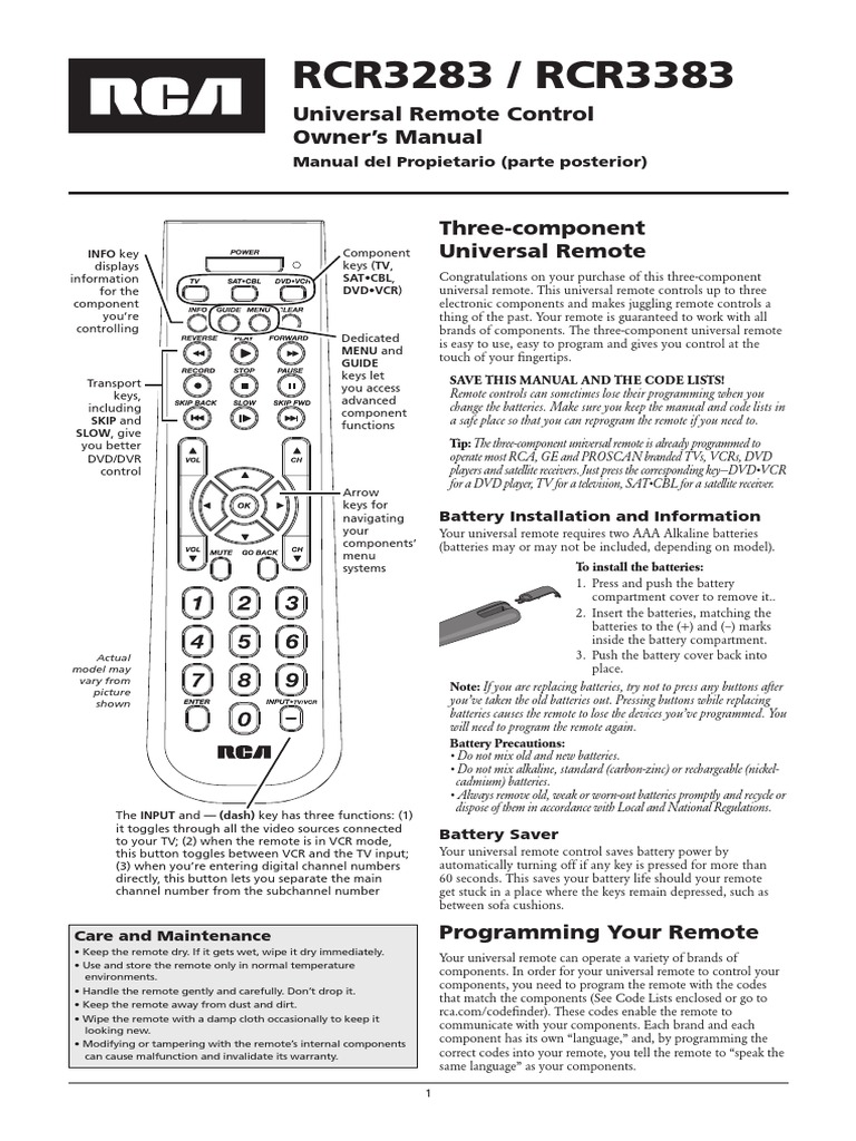 RCR3283 / RCR3383: Universal Remote Control Owner's Manual | PDF | Menu ...