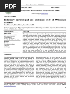 1 Preliminary Morphological and Anatomical Study of Orthosiphon 