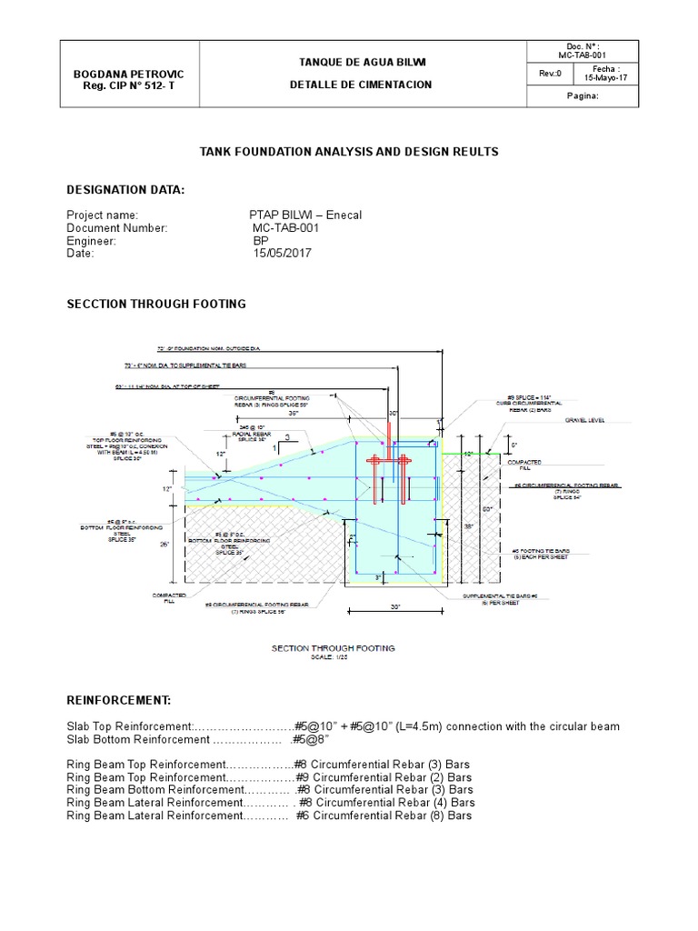 Water Tank Foundation Design Details | PDF | Reinforced Concrete ...