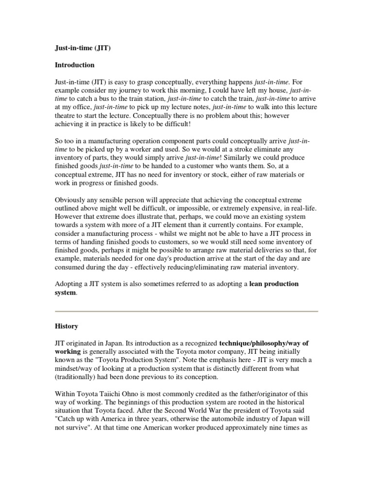 Just in Time (JIT) | PDF | Operations Management | Inventory