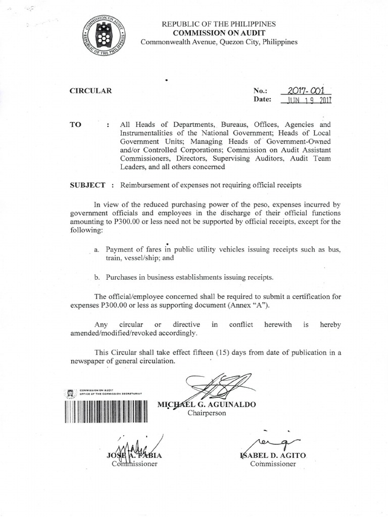 COA - C2017-001 - Expenses Below 300 Not Requiring Receipts | PDF ...