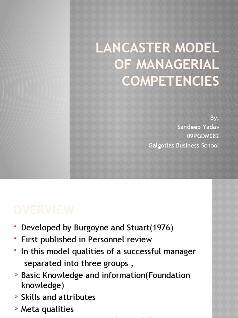 Lancaster Model of Managerial Competencies | PDF | Business | Self ...