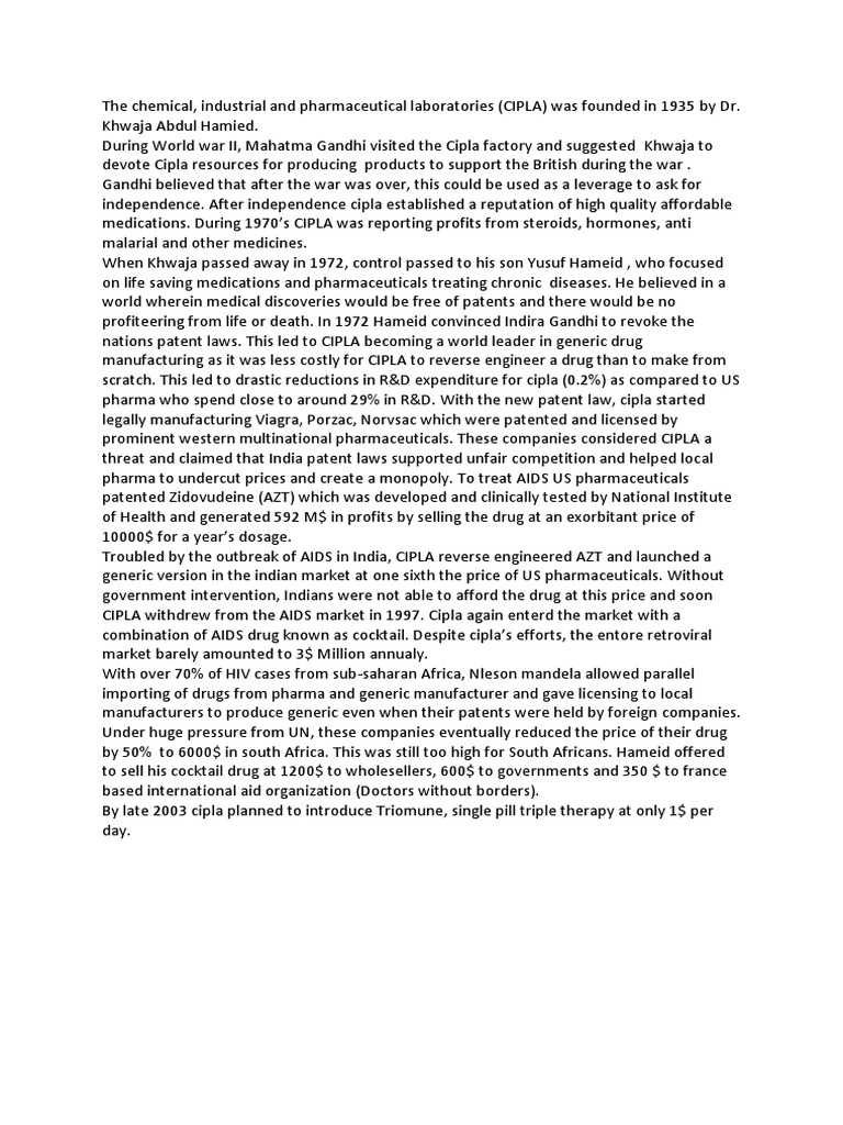 Cipla Summary | PDF | Pharmaceutical Drug | Generic Drug