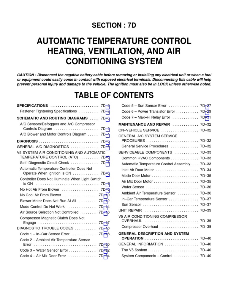 Service Manual HVAC (HEATING, VENTILATION, AND AIR CONDITIONING