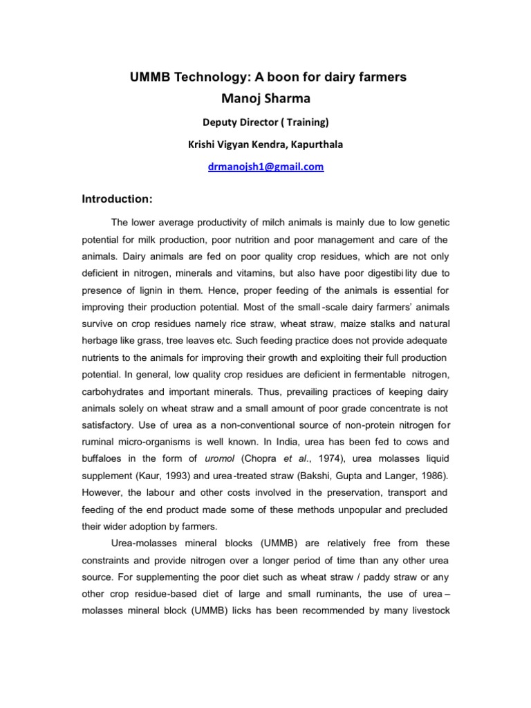 Urea Molasses Mineral Block Guide | PDF | Goat | Cattle