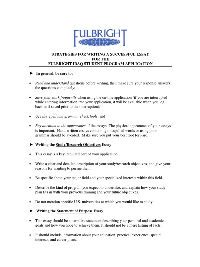 Successful Fulbright Application Strategies Iraq Pdf Graduate