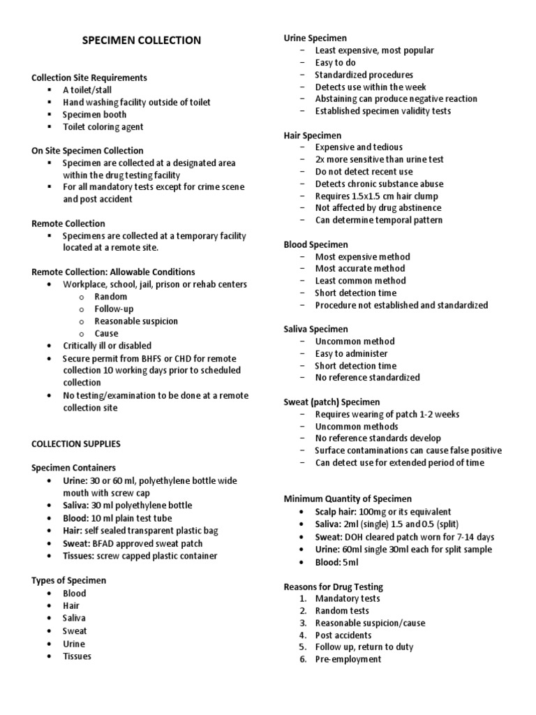10 Specimen Collection PDF Drug Test Wellness