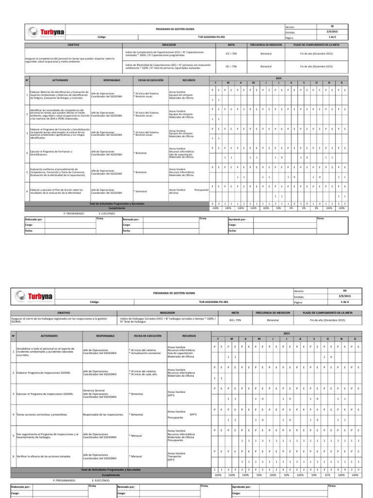 Programa de Gestión SSOMA 2015 | PDF | Seguridad y salud ocupacional ...