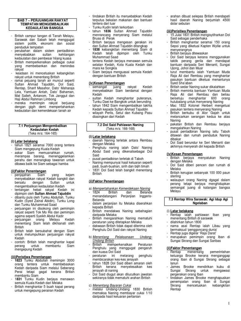 Nota Ringkas Sejarah Tingkatan 1 Bab 7