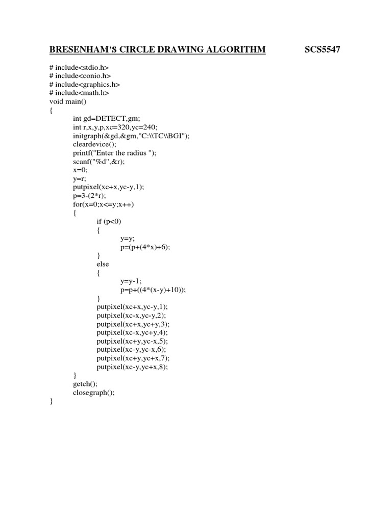 Bresenham'S Circle Drawing Algorithm Scs5547 | PDF