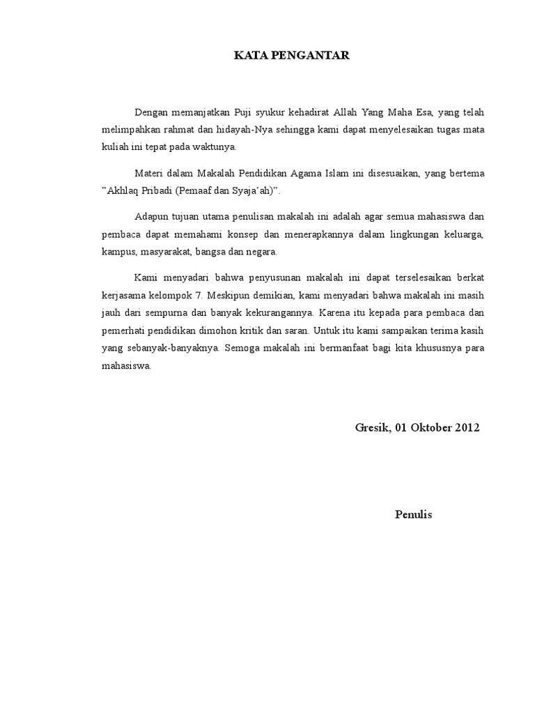 Makalah Contoh Kata Pengantar Laporan Pkl Yang Sesuai Dengan Ketentuan Lengkap Separuh Buku