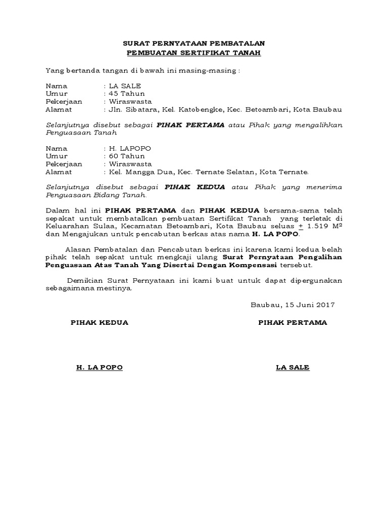 Surat Pernyataan Pembatalan Pdf