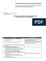 Summary of Document Control Procedures and Recommendation For Improvement