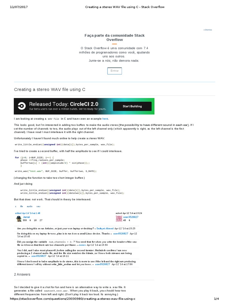 Creating A Stereo WAV File Using C - Stack Overflow | Download Free PDF ...
