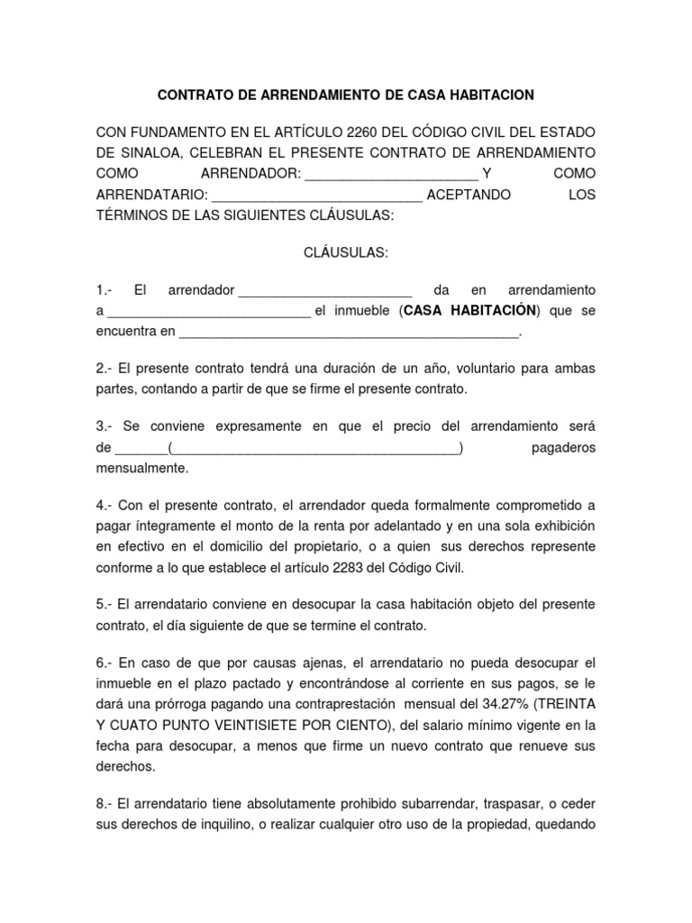 Contrato de Arrendamiento Vivienda | PDF | Propiedad | Gobierno