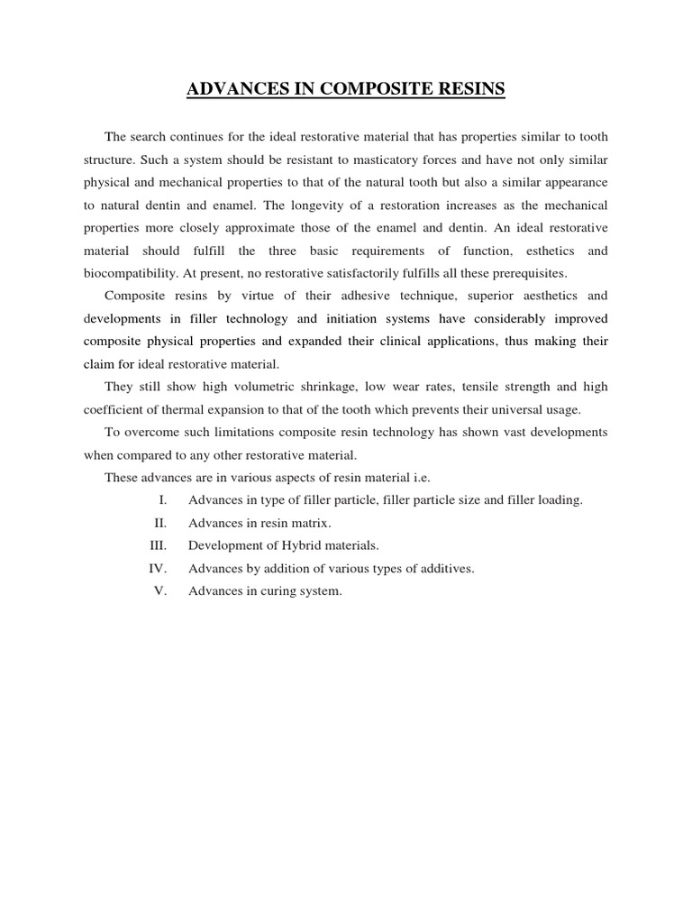 Advances in Composite Resin Technology | PDF | Dental Composite ...