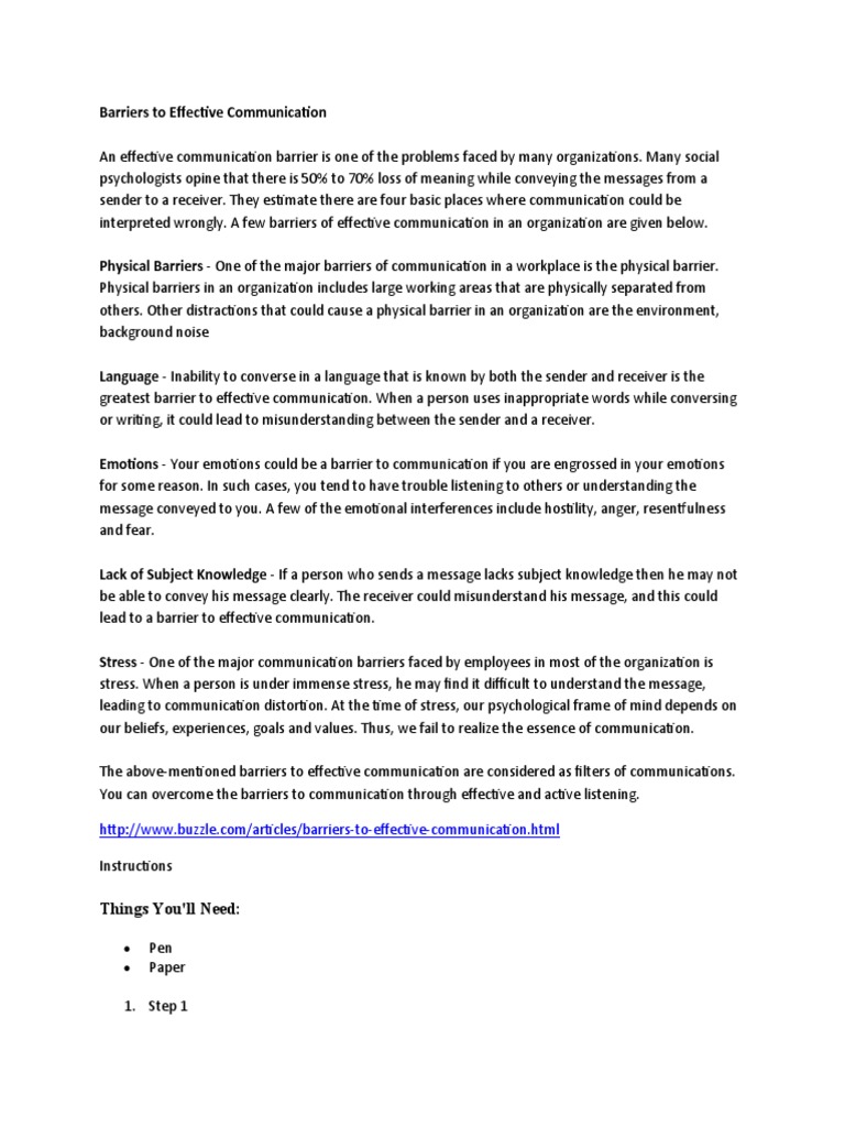 6 Major Barriers To Effective Business Communication Essay