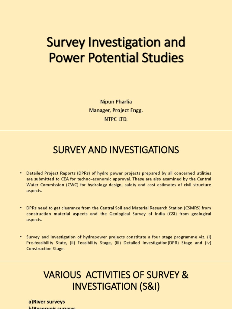 Hydropower Project Survey Guide | PDF | Reservoir | Power Station