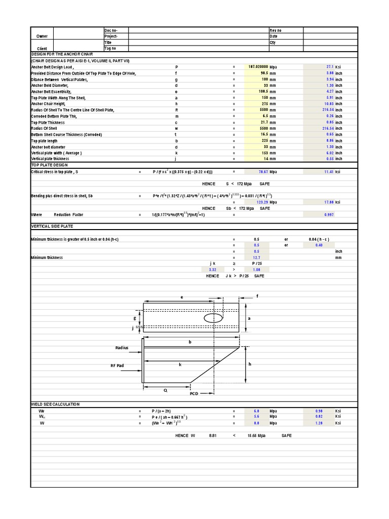 Design Calculation for Anchor Chair API 12  Mechanical