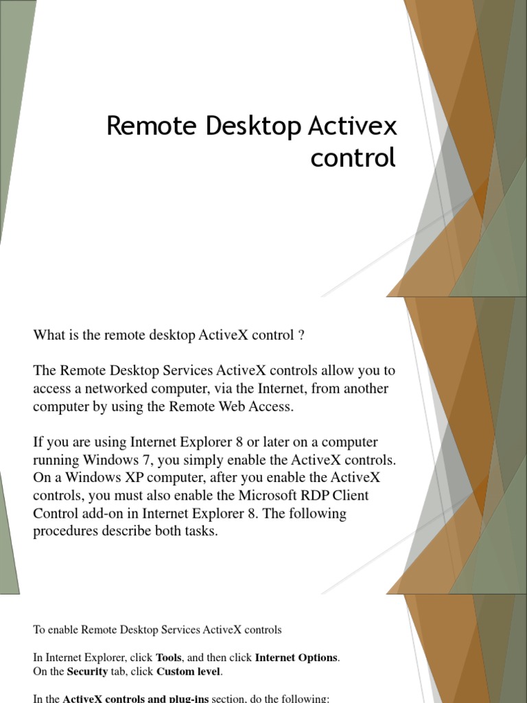 Enabling Remote Desktop Services ActiveX Controls to Access a Networked