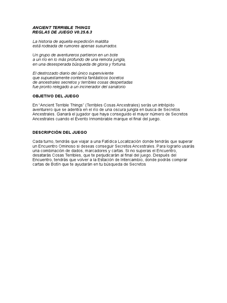 Manual Ancient Terrible Things Juego de Dados PDF Jugando a