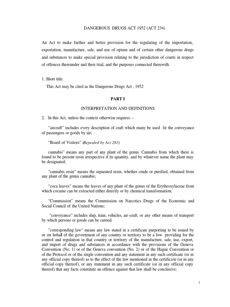 Malaysia: Dangerous Drugs Act 1952 (2002)  PDF  Narcotic 