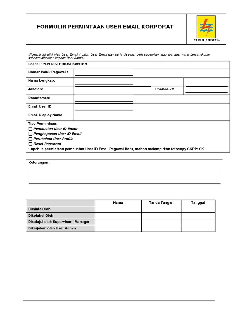 Formulir Permintaan Email Korporat PLN | PDF