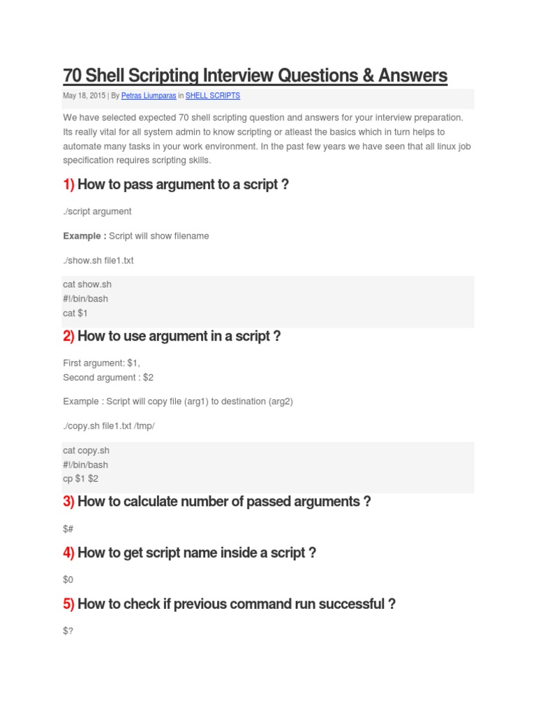 70 Shell Scripting Interview Questions | PDF | Scripting Language ...
