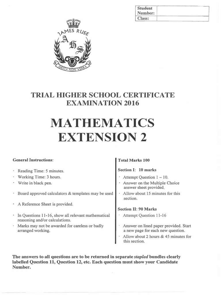 James Ruse 2016 4U Trials & Solutions PDF Trajectory Geometry