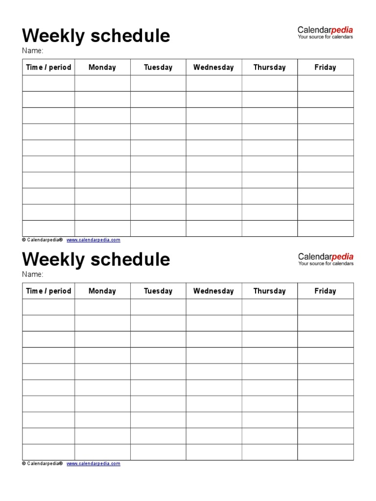 Weekly Schedule Monday To Friday 2 On 1 Page | PDF