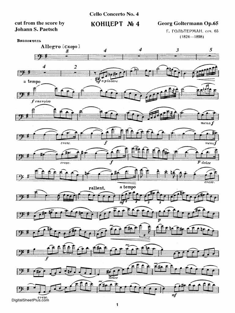 Goltermann Georg Cello Concerto No 4 Op 65 Cello Solo Part Pdf
