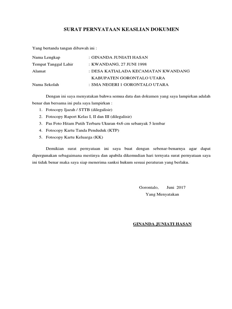 Surat Pernyataan Keaslian Dokumen