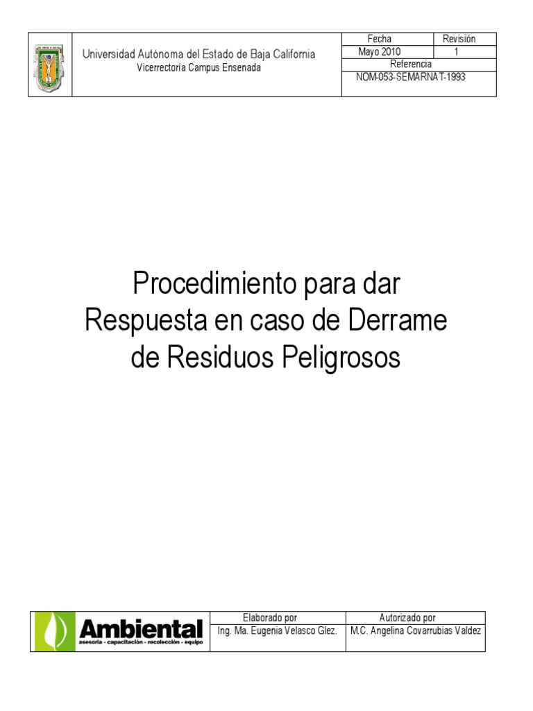 Procedimiento ante Derrame de Residuos | PDF | Residuos | Naturaleza