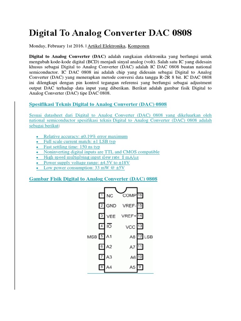 Digital To Analog Converter DAC 0808 | PDF