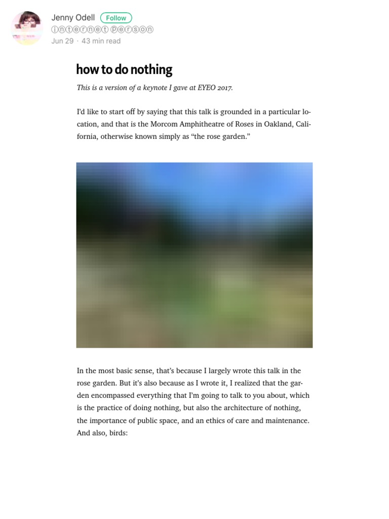 How To Do Nothing - Jenny Odell - Medium | PDF | Tagalog Language | Time