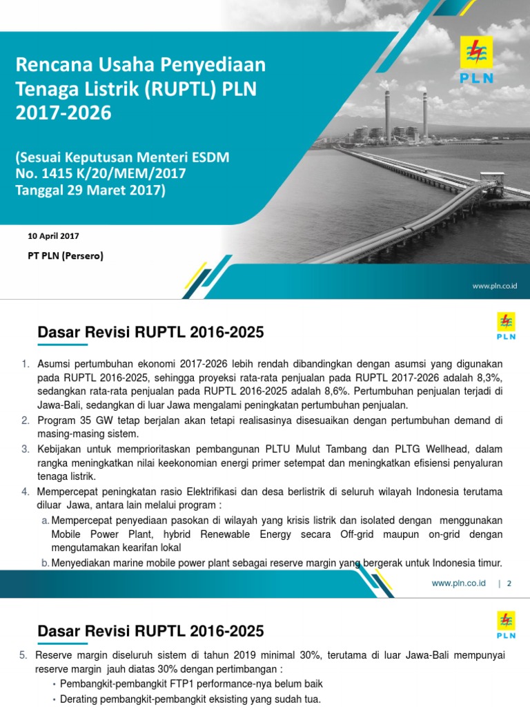 Presentasi RUPTL 2017-2026 PDF | PDF