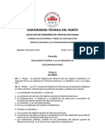 Consulta Reglamento LOT Titulos I, II, III - Iv, V - Alexander Sinche - Derecho Aplicado A Las Telecomunicaciones