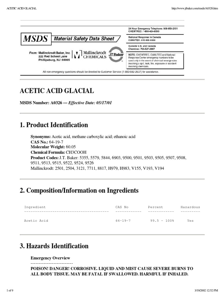 Acetic Acid Glacial Water Chemical Substances