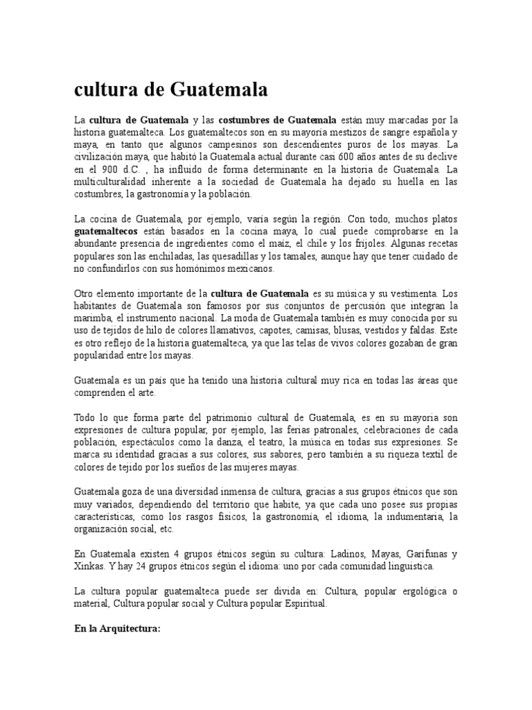 Cultura y Tradiciones de Guatemala | PDF | Guatemala | Civilización maya
