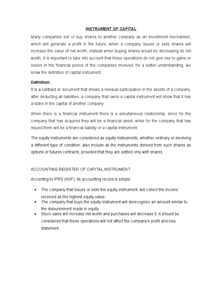 Understanding Capital Instruments | PDF | Business | Finance & Money ...