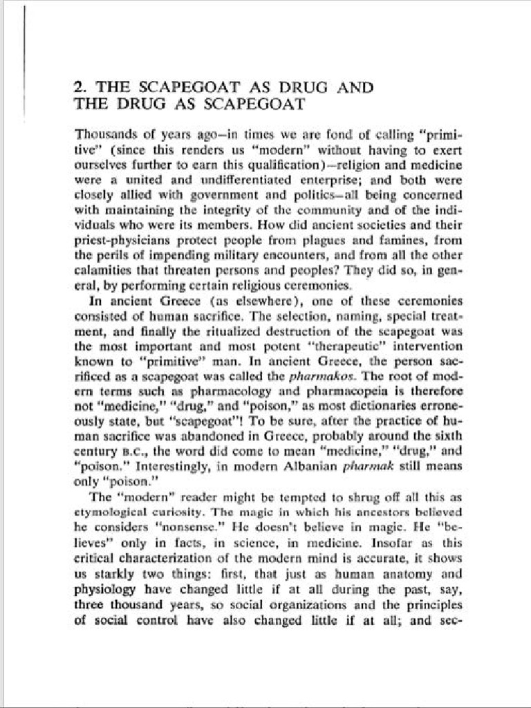 The Scapegoat As Drug and The Drug As Scapegoat, by Thomas Szasz | PDF