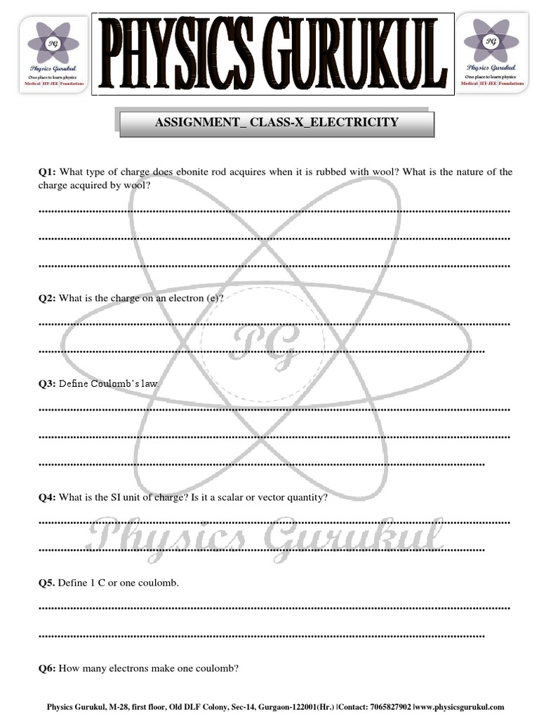 Electricity Worksheet_Class- X | Electrical Resistance And Conductance