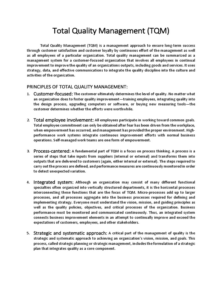 Understanding Total Quality Management | PDF | Strategic Management ...