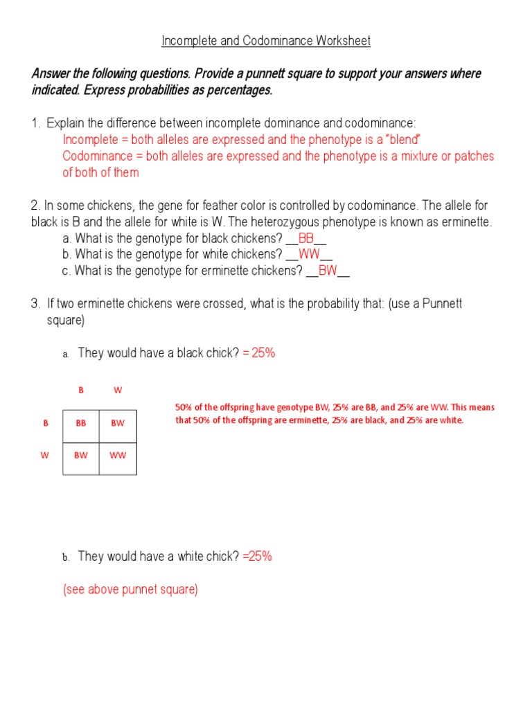 IncompleteandCodominanceWorksheet answers.doc  Dominance Genetics  Genotype