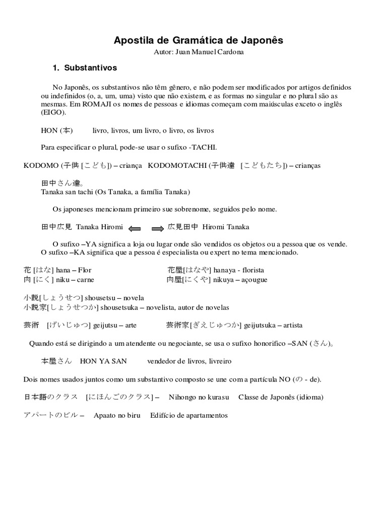 Apostila De Gramatica De Japones Idioma Japones Pronome