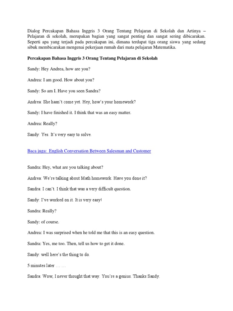 Dialog Percakapan Bahasa Inggris 3 Orang