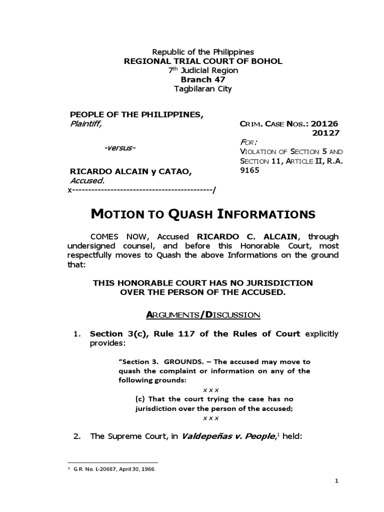 Motion To Quash PDF Pleading Criminal Justice