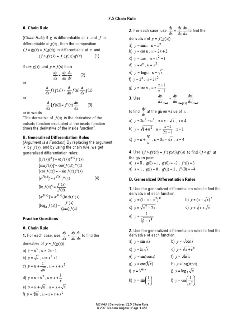 Chain Rule Pdf Derivative Logarithm